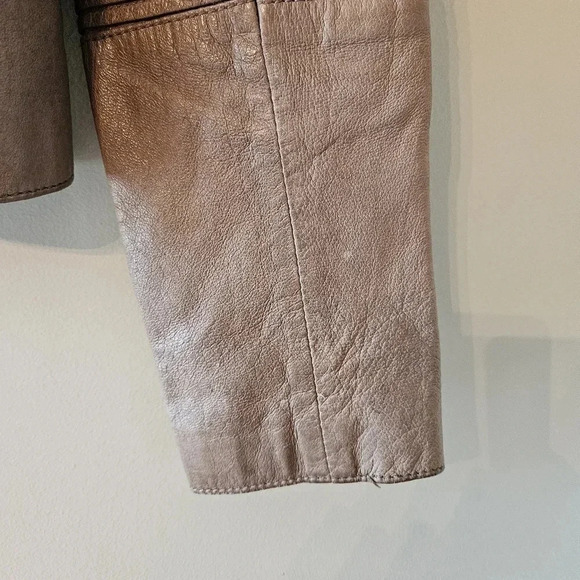 Danier Women's Ruffled Boho Leather Moto Casual Jacket Biker Sand Tan Size XS. - Picture 7 of 15